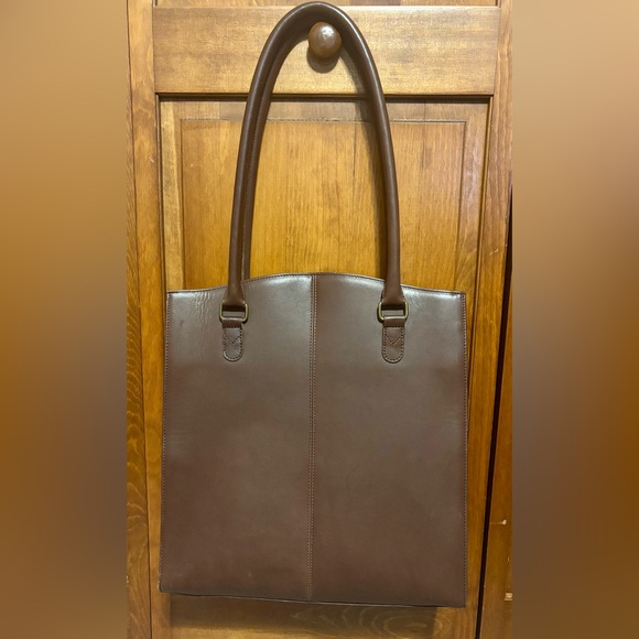Vintage Eddie Bauer Leather Tote Bag Brown Shoulder Work Shopper - Picture 1 of 11